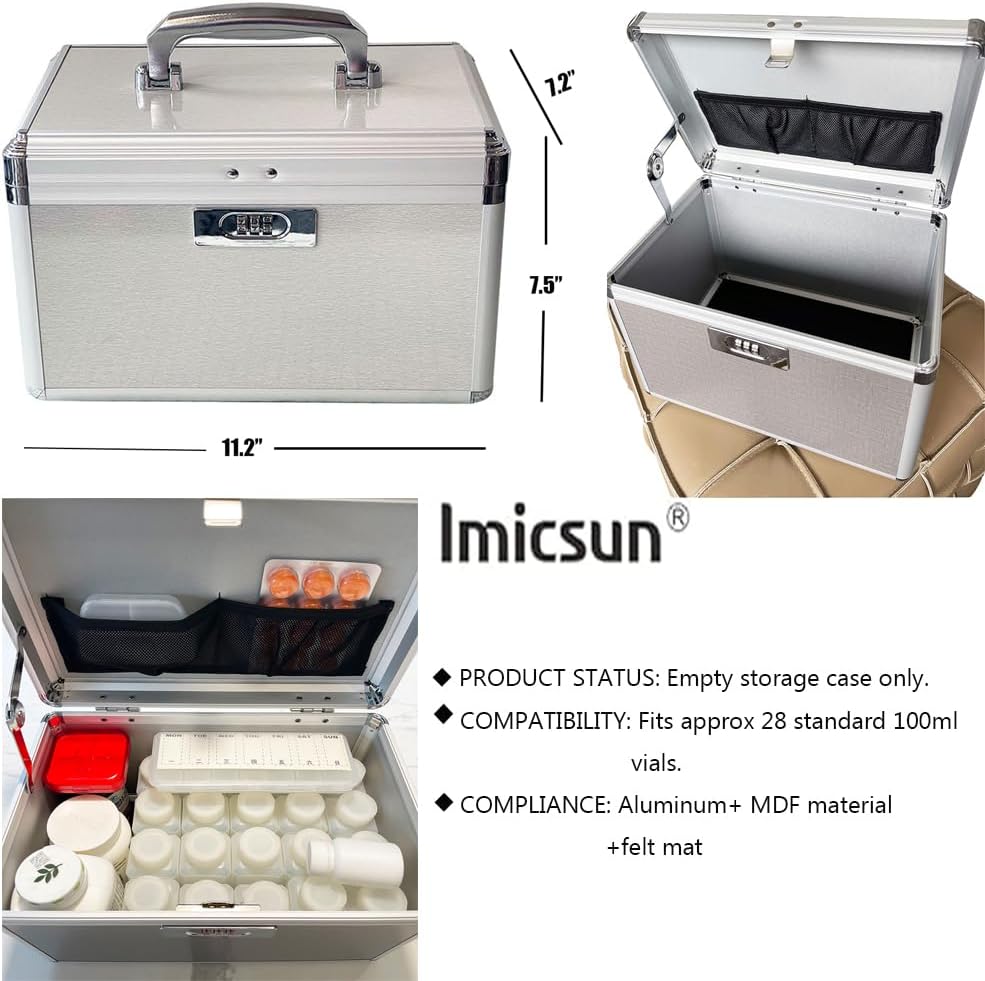 Medicine Combination Lock Box Silver Medication Locking Pill Safe Case with Portable11.2“ X 7.2" X 7.5" inch