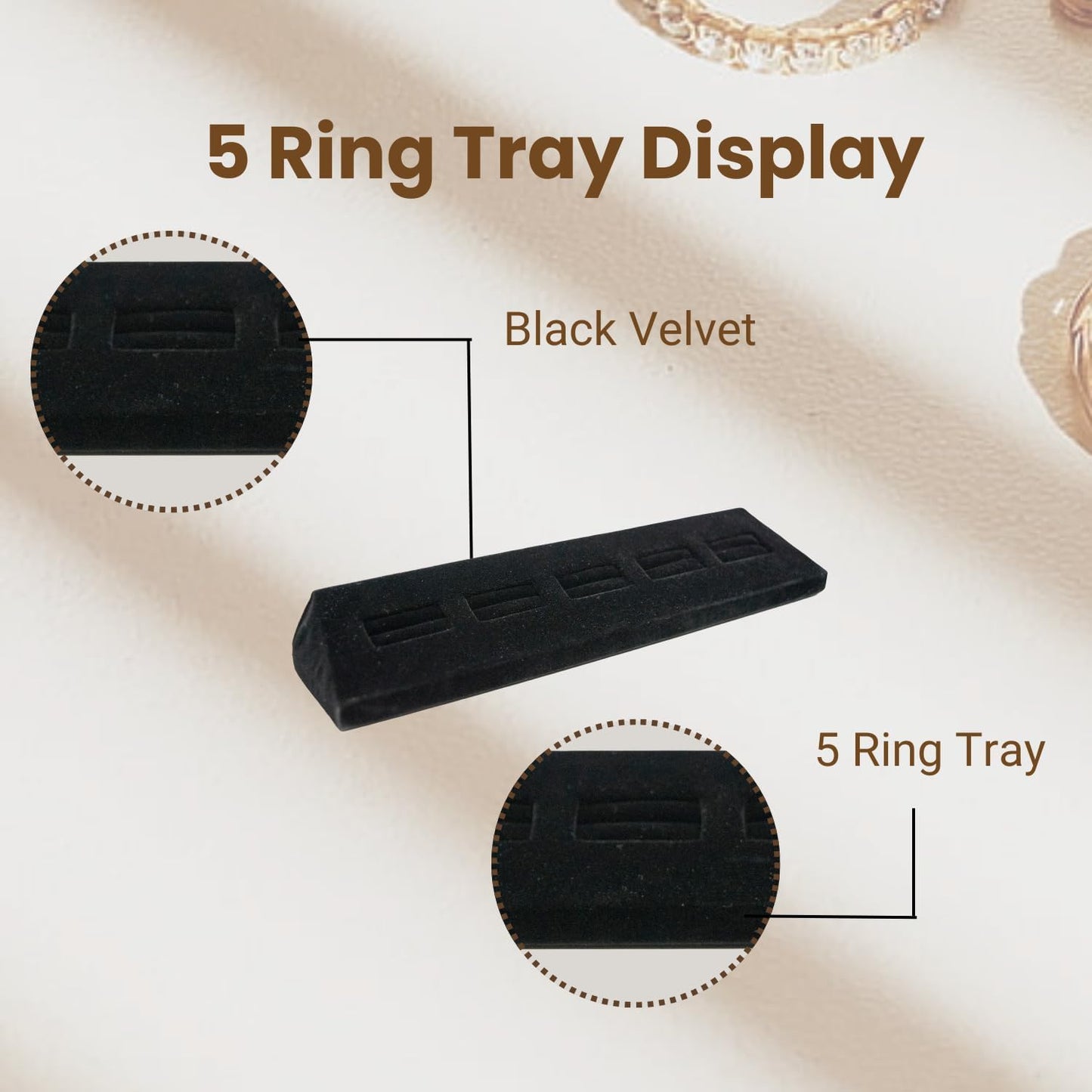 Novel Box 5-Slot Black Velvet Rings/Earrings/Cufflinks Holder Tray 8.12x1.75x1 Inches - Ring Holder Organizer for Selling or Personal Use - Jewelry Display Trays for Special Occasions