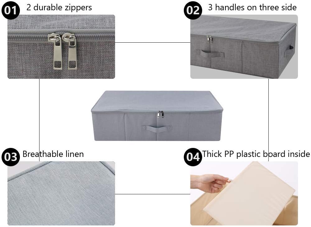 iwill CREATE PRO Pack of 2, Folding Zip Lidded Under Bed Storage Bins, Good for Shoes, Duvets, Clothes Organiser, Light Gray