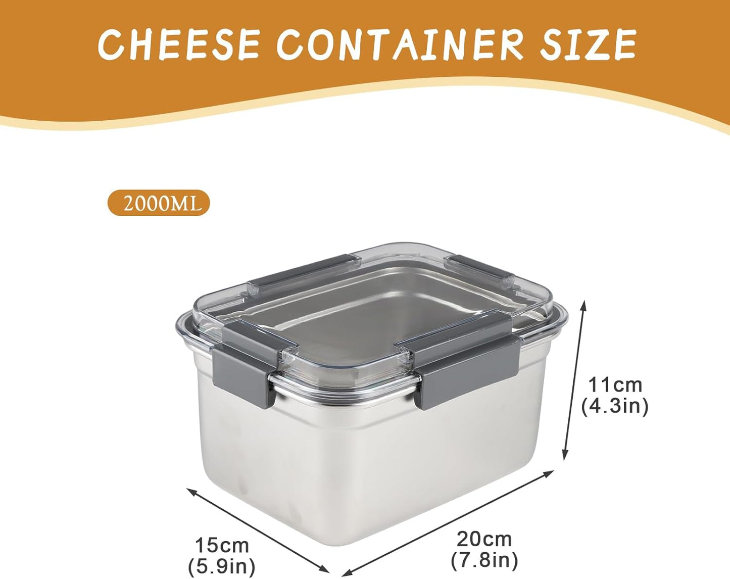 Cheese Container for Refrigerator,Cheese Stainless Steel Container with Lids,Deli Meat Saver, Non Toxic Airtight Storage Container for Stackable Sliced Grated,Shredded,Cheddar Cheeses Holder