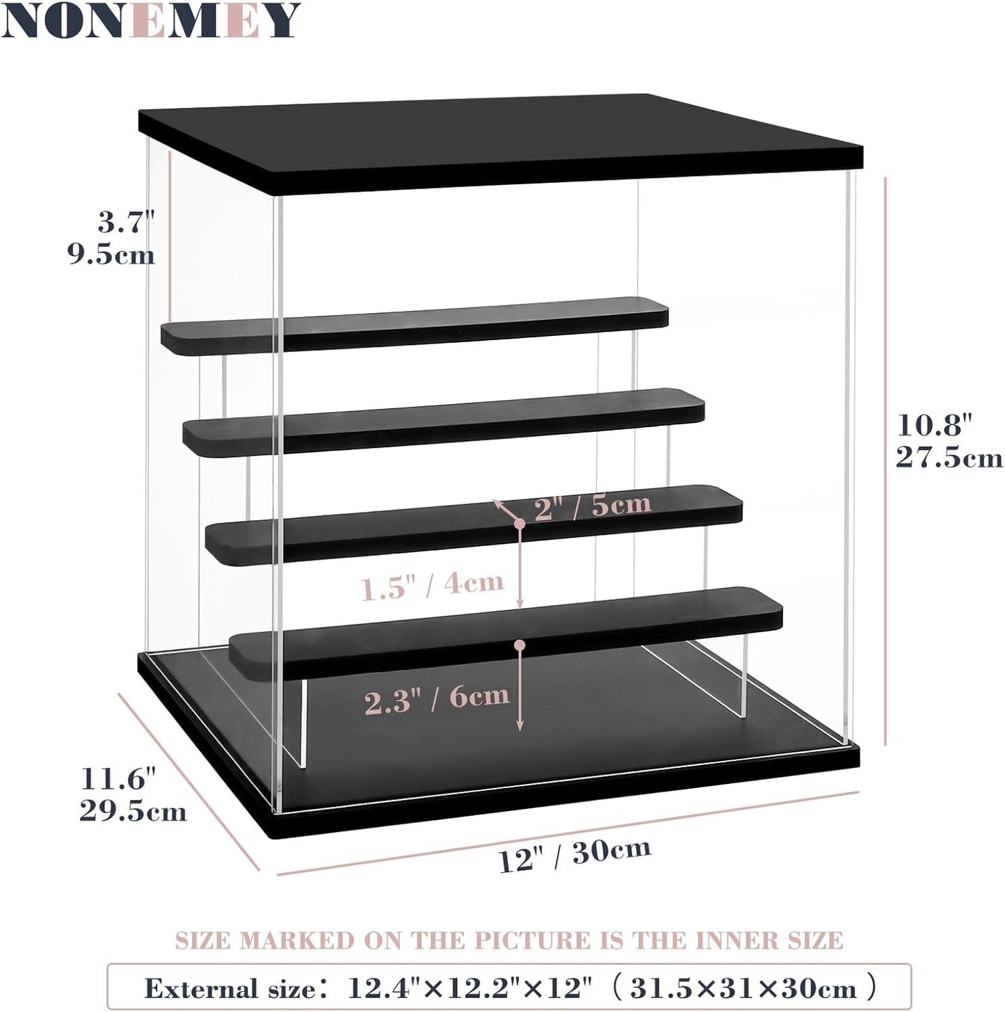 NONEMEY Clear Acrylic Display Case Stand with LED Light 2/3/4/5/6 Tier Storage Box Showcase Dustproof Organizer Box for Collectibles (5Tier 12.4*12.2*12inch )