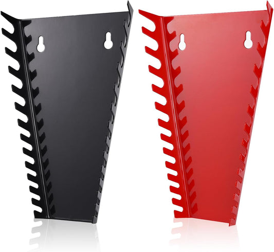 ALOANES 26-Slot Metal Wrench Organizer, Heavy Duty Hanging Wrench Organizer Tray for Tool Box&Wall, Fit SAE & Metric Wrench Storage, 2 Pack Wrench Holders (Red&Black)
