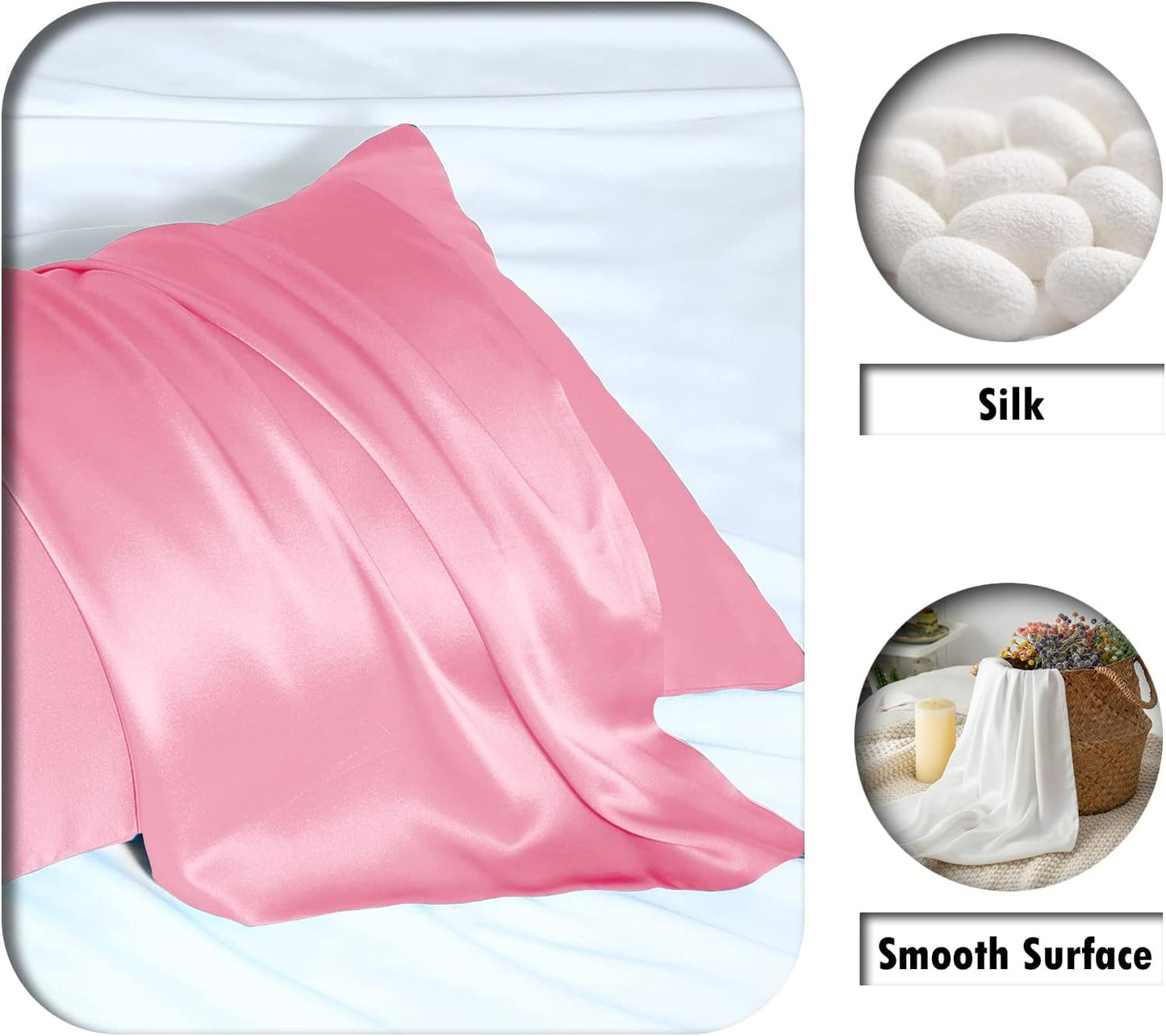 Silk Pillowcase for Hair and Skin,Soft,Breathable and Sliky 100% Queen Silk Pillow Case Set of 2,Both Sides Natural Mulberry Silk Pillowcases with Hidden Zipper(Queen Size 20"X 30",2pcs)