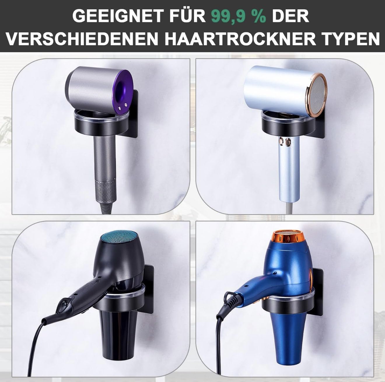 Hair Dryer Wall Mounted Holder,Stainless Steel Blow Dryer Holder,Self-Adhesive Bathroom Hair Styler Tool Organizer Storage Rack
