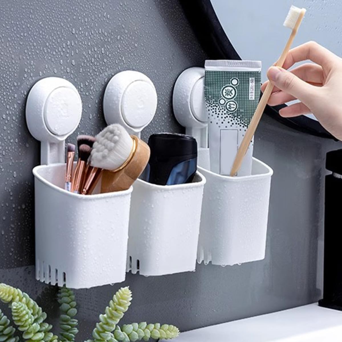 BESPORTBLE Strong Suction Cup Wall Toothbrush Holder with Draining Rack for Razor and Toothpaste White Bathroom Organizer No-Drill Mount Storage for Hygiene Accessories