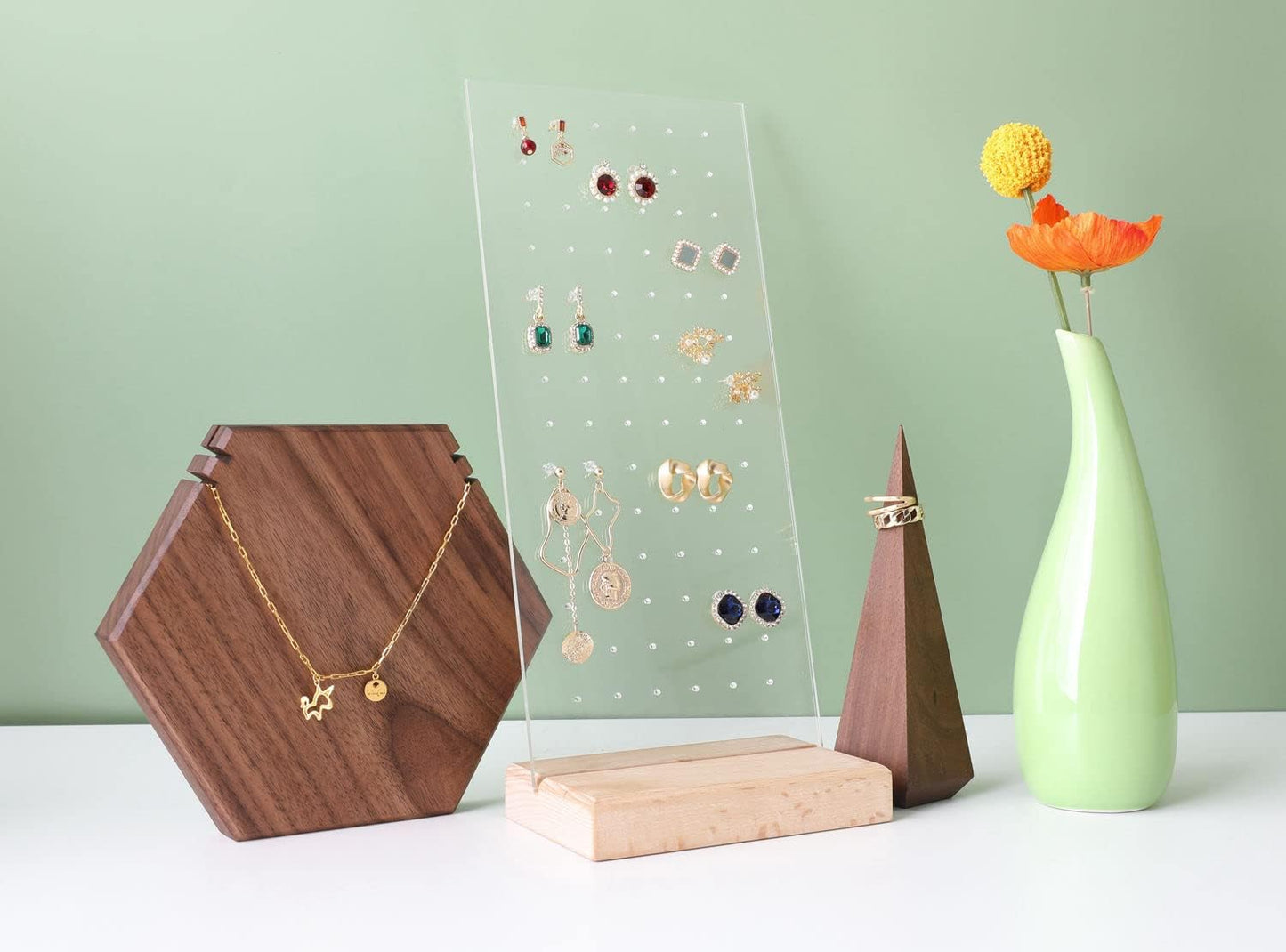 GemeShou Beech earring display for selling jewelry, wooden earring holder for studs display, small jewelry studs display board for show【Wood stand with acrylic board-Beech】