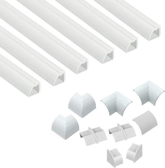 D-Line 30ft White Corner Cable Concealer Multipack, Floor Wire Hider, Quarter Round Cord Cover, Organize Cords in Corners, Floor Molding - 6X 5ft Lengths & Accessories