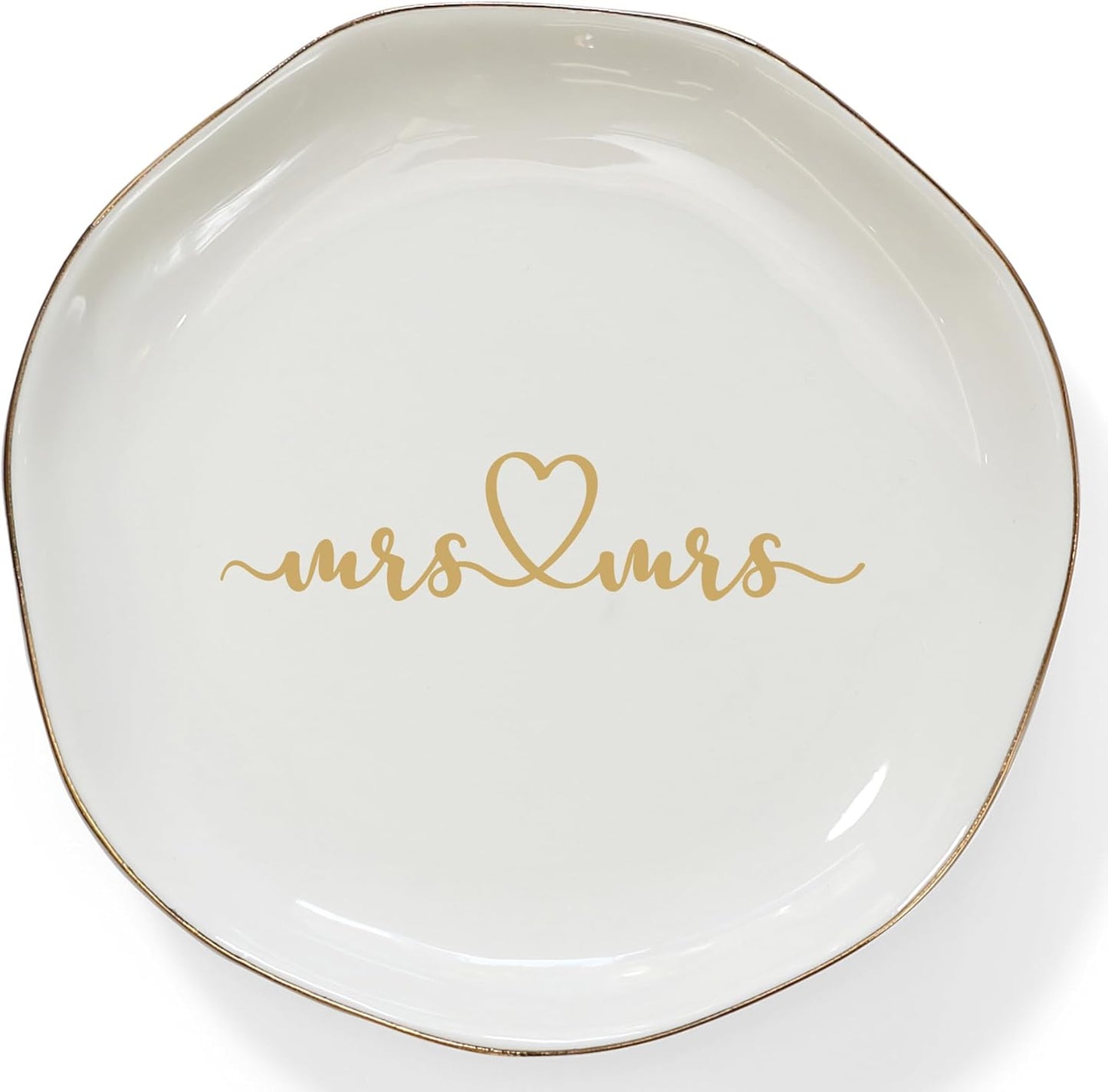 HOME SMILE Mrs and Mrs Gifts，Wedding Gifts for Couples,Ring Dish,Ceramic White