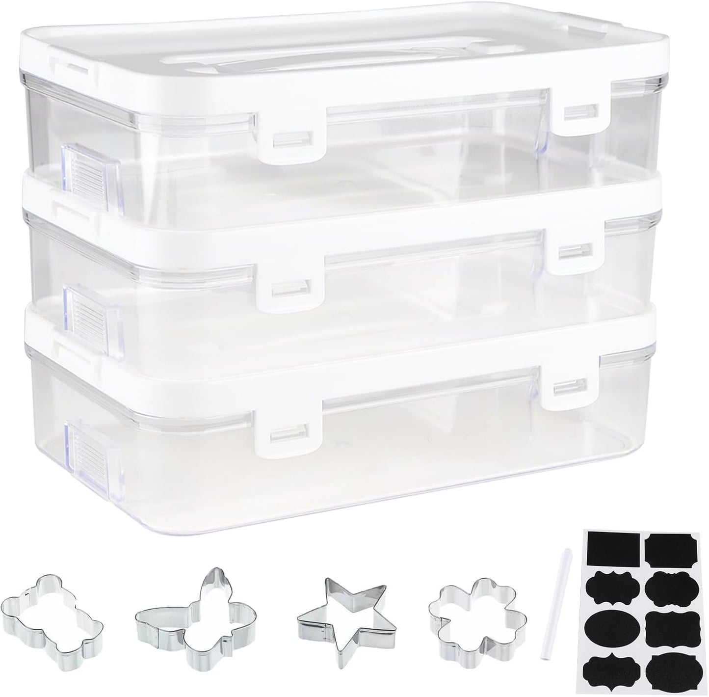 3 Pack of Cookie Cutter Storage, Handheld Transparent Cookie Cutter Organizer Storage with a Sticker and a Pen,Cover to Prevent Dust,Can be Used Alone or Hidden for Stacking