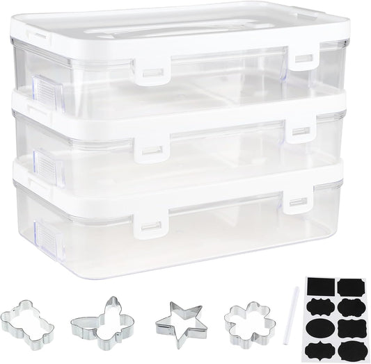 3 Pack of Cookie Cutter Storage, Handheld Transparent Cookie Cutter Organizer Storage with a Sticker and a Pen,Cover to Prevent Dust,Can be Used Alone or Hidden for Stacking