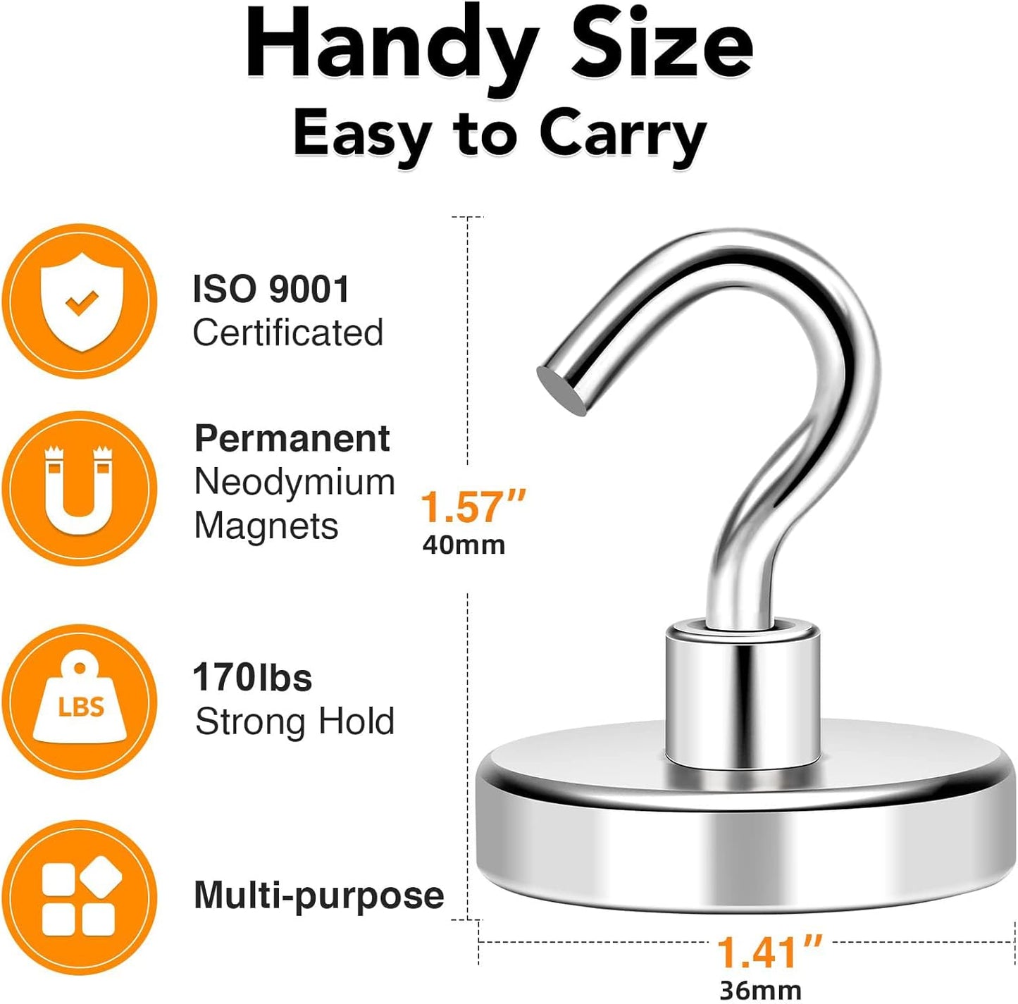 MIKEDE Magnetic Hooks Heavy Duty, 170LB+ Strong Neodymium Magnets with Hooks for Refrigerator, Large Magnetic Hooks with Epoxy Coating for Hanging, Home, Workplace - 10 Pack
