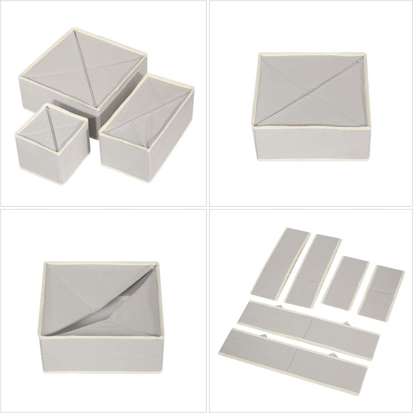 6 Pack Foldable Drawer Organizer Dividers Cloth Storage Box Closet Dresser Organizer Cube Fabric Containers Basket Bins for Underwear Bras Socks Panties Lingeries Nursery Baby Clothes Gray