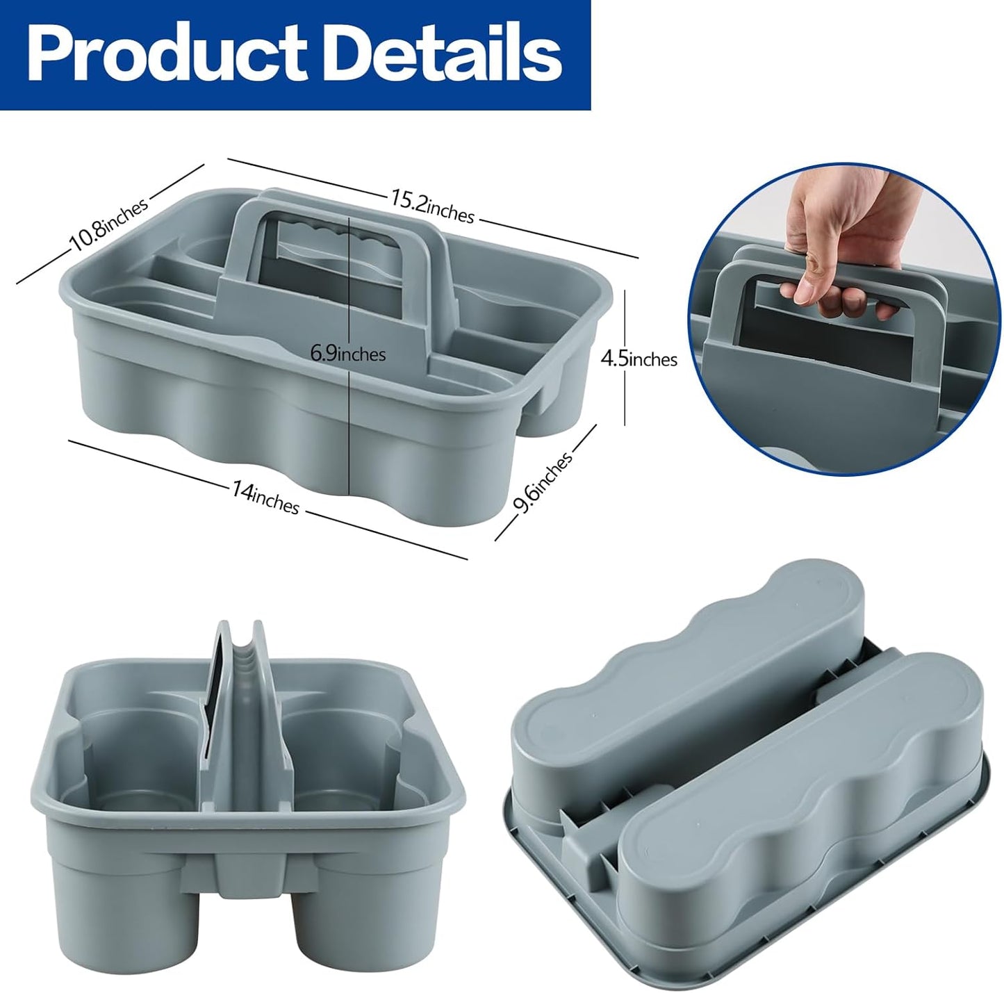 Plastic Cleaning Supplies Caddy with Handle, 4 Pack Storage Caddy, Gray