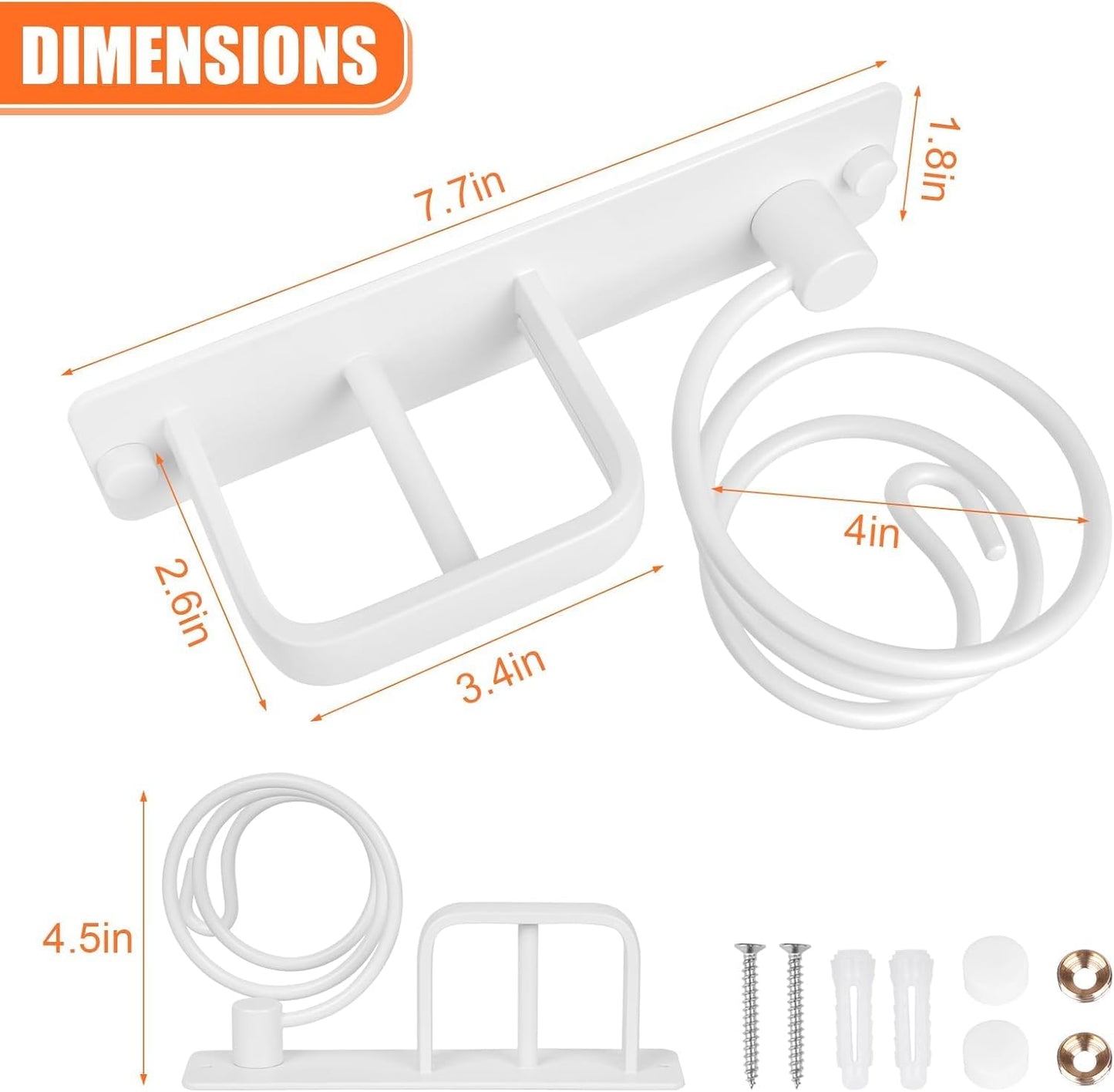 YUET Hair Dryer Holder Hairdryer Straightener Station Wall Mounted Metal Spiral Shelf Bracket Stand Hanger Organizer Blow Storage With Cable Tidy Rack For Dressing Table Bathroom Professional (White)