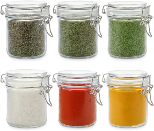 6 Pack Spice Jars, 8 oz Glass Containers with Airtight Lids, Small Herb Jars with Labels for Kitchen Storage