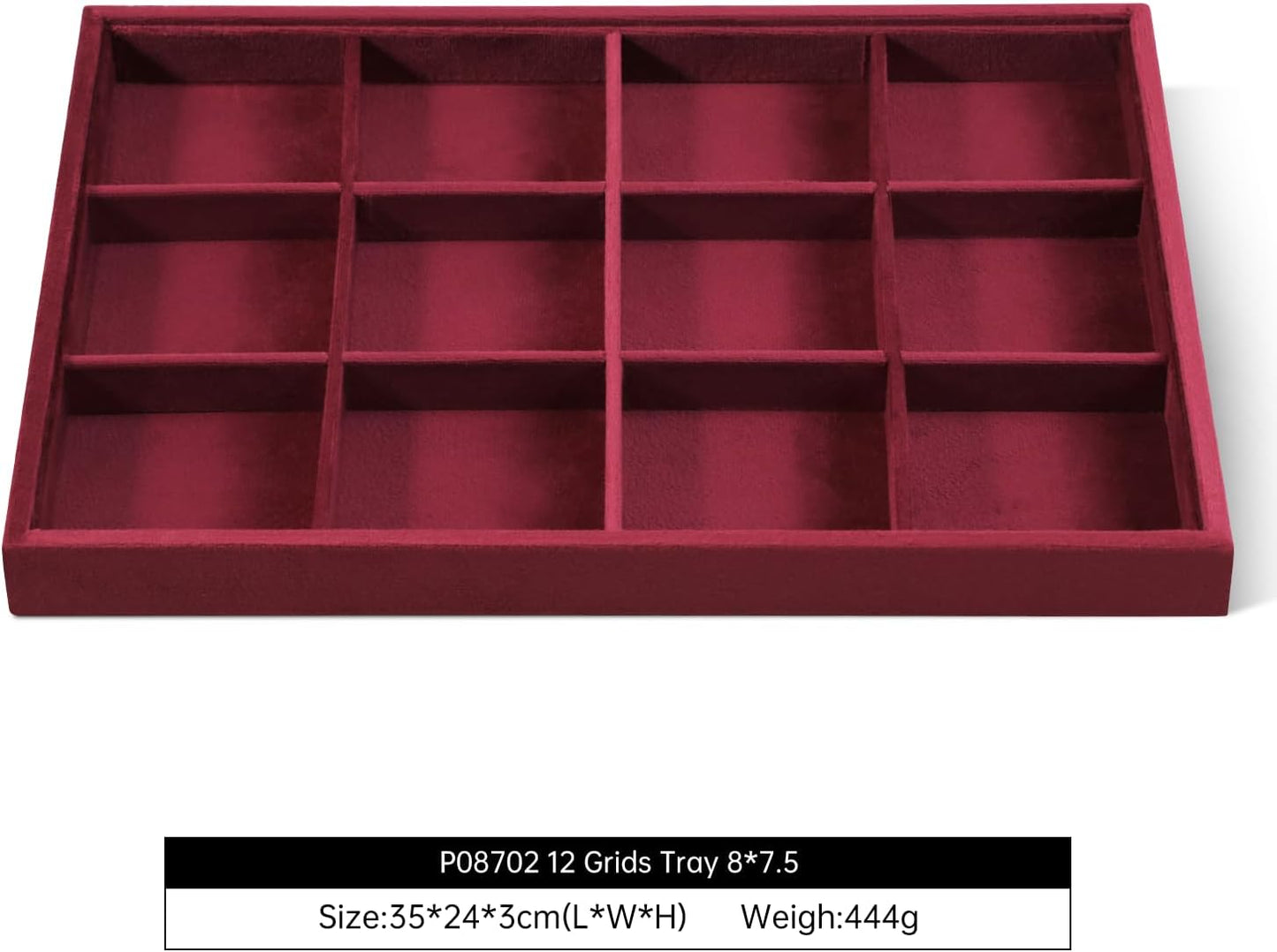 Velvet Stackable Jewelry Display Tray, 12 Grid Watch Bangle Bracelet Storage Tray, Makeup Drawer Insert Jewelry Shop Organizer Plate (Red)