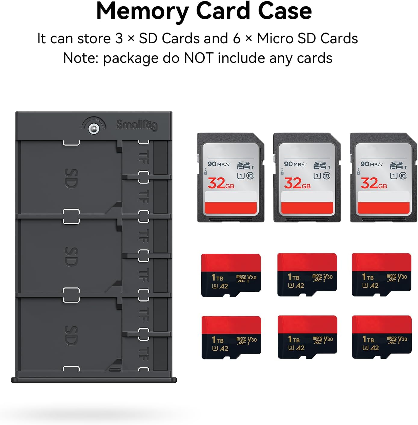 SMALLRIG Memory Card Case Holder Anti-Shock Anti-Fall and Scratch Suitable for SD/Micro SD/SIM Cards for Photography Enthusiasts - 2832B