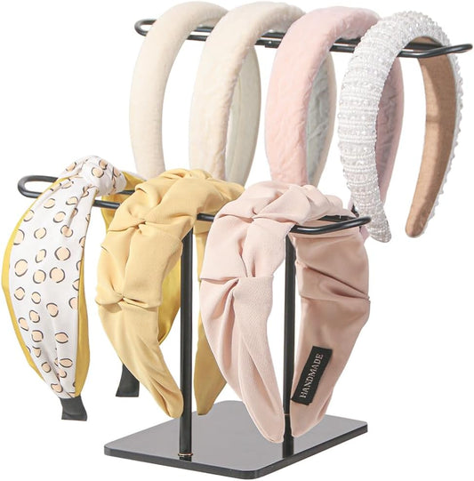 2 Tier Headband Holder,Metal Hair Band Organizer,Ear Diplay Stand,Hair Accessories Bracelets Bedroom College Dorm Decor for Girls Women (Black)