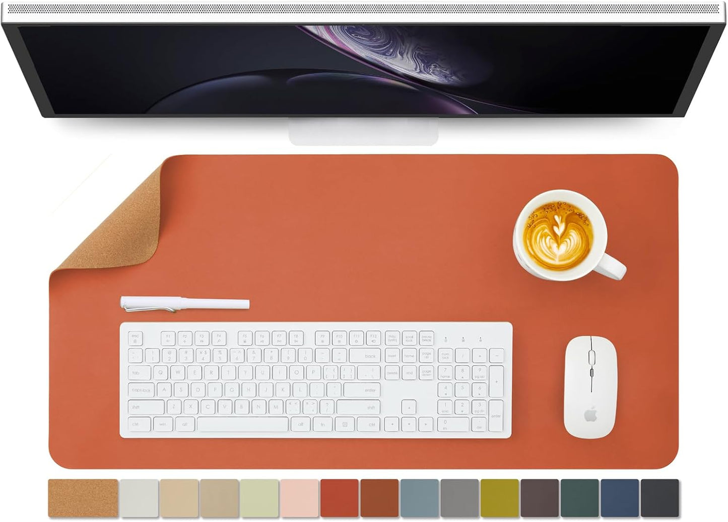 Cork Desk Mat - Dual-Sided Desk Pad for Office and Home - Desk Organization and Accessories - Ideal for Large Mouse Pad and Desk Mats on Top of Desks(Orange,27.6"x 13.8")
