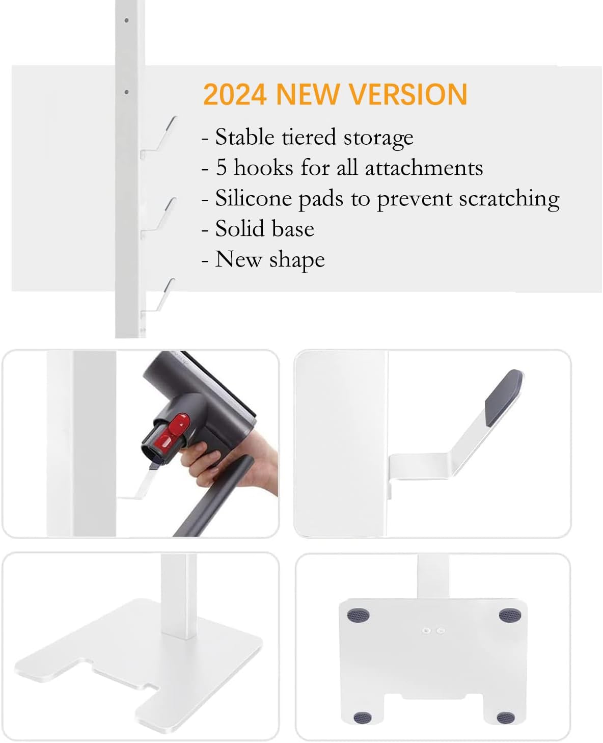 Storage-Stand-Docking-Station-Holder Compatible with V15 Detect V11 V10 V8 V7 V6 Cordless Vacuum Cleaners, Stable Metal Organizer Rack(White, 5 Hooks)