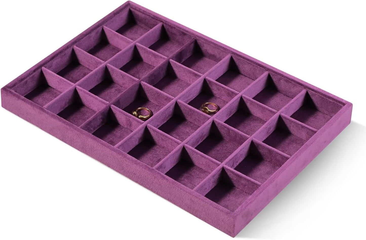 Velvet Stackable Jewelry Display Tray, 24 Grid Earring Ring Storage Tray, Drawer Divider Jewelry Accessories Organizer Plate (Purple)