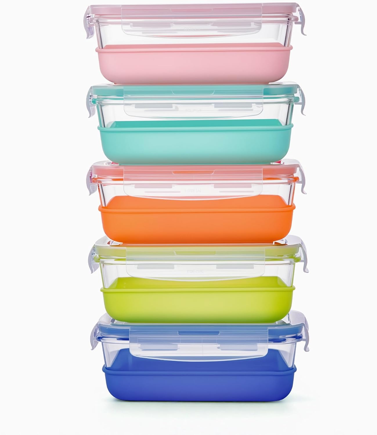 Vtopmart 5 Pack 28oz Glass Food Storage Containers Set with Silicone Sleeve，Glass Meal Prep Containers, Lunch containers with Airtight BPA-Free Plastic Lids, Dishwasher, Microwave, and Freezer Safe