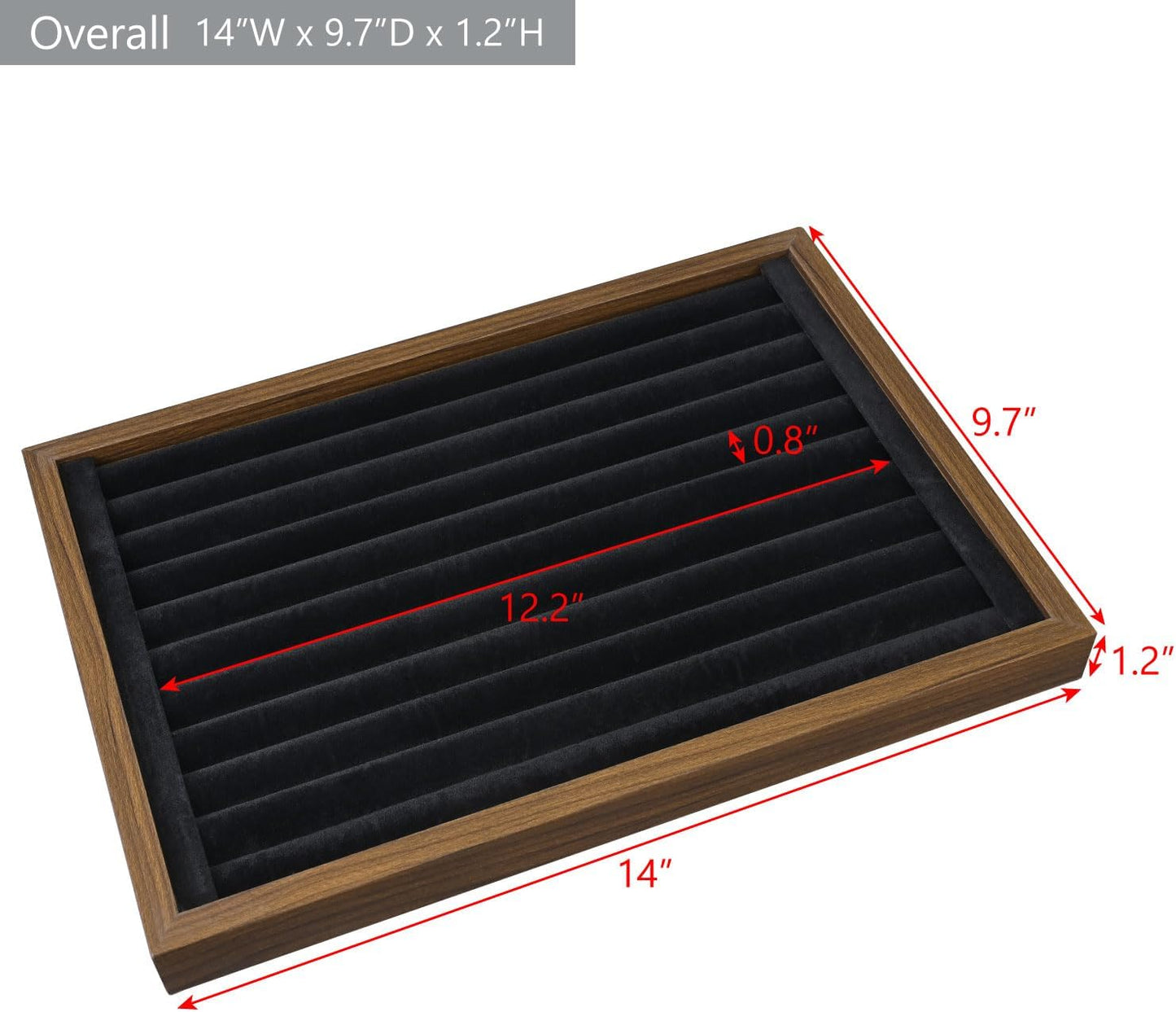 MOOCA 2 Pcs Wooden Ring Display Tray Set with Black Suede Lining, Ring Organizer for Jewelry Storage and Display, Walnut Color, 14W x 9.7D x 1.2H in