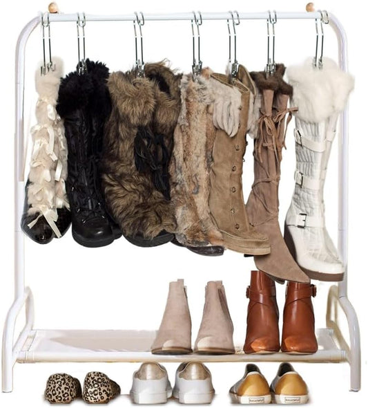 Boottique Boot Organizer: The Boot Rack - Fits in Most Closets- Hangs, Holds, Shapes, & Protects every size and style of Boots (Boot Rack with 6 Silver Gripz Hangers)