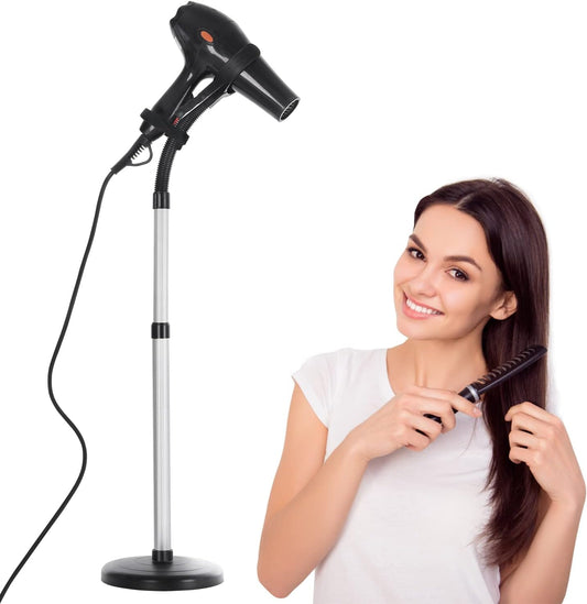 Erytlly Hair Dryer Stand Hands Free 360-Degree Rotating Adjustable Height Metal Hair Dryer Stand Blow Dryer Holder for Bathroom, Vanity, Makeup Room