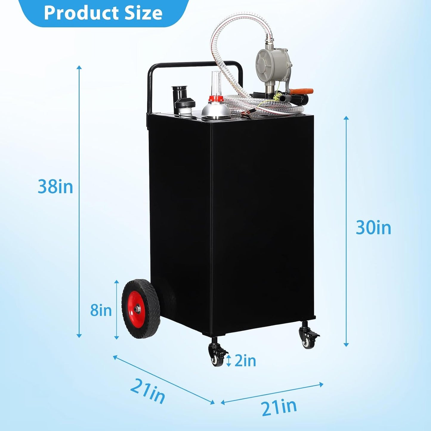 30 Gallon Gas & Diesel Fuel Caddy with Transfer Pump – Mobile Fuel Storage Tank with 4-Wheel Cart for Boats, Lawn Mowers, Snowblowers, Motorcycles & Construction Equipment - Black