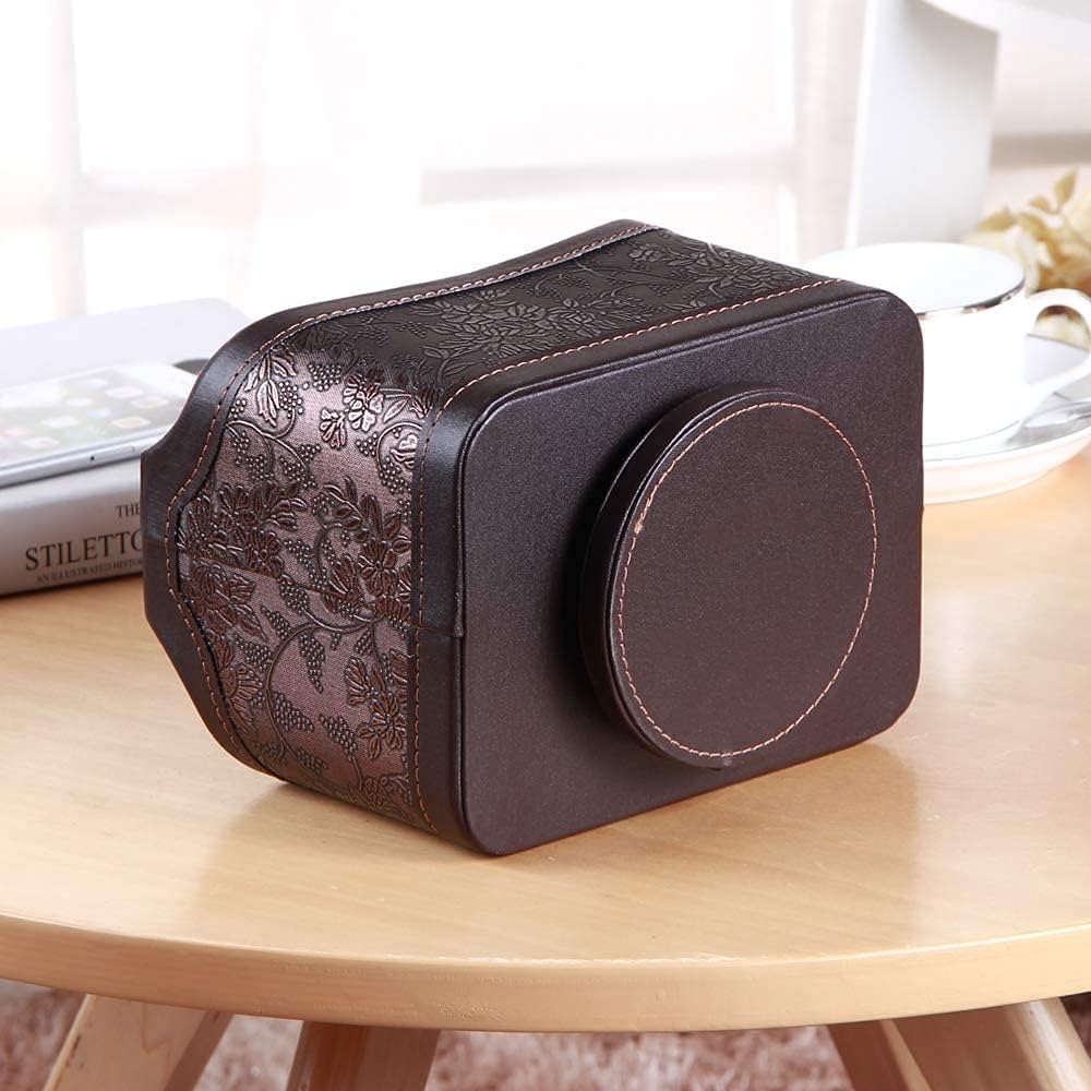 PU Leather Remote Control Organizer with 360° Spinning Design,Desk Organizer for TV Remote,Phone,Pen,Glasse,Mail,Tablet,Calculator,Controller-Home & Office Storage Caddy (Antique Brown) ﻿