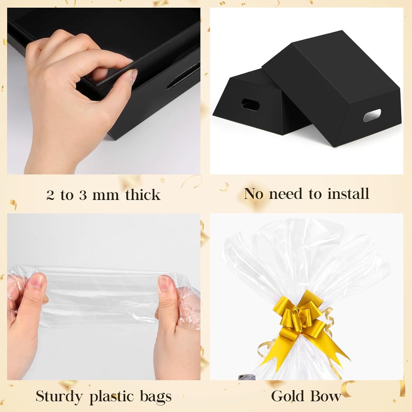 10PACK Black Baskets For Gifts Empty, 10x12”Thick Kraft Gift Basket with 10 Bows 10 Bags Empty Gift Baskets for Christmas, Easter, Birthdays, Snacks, Farmers Market