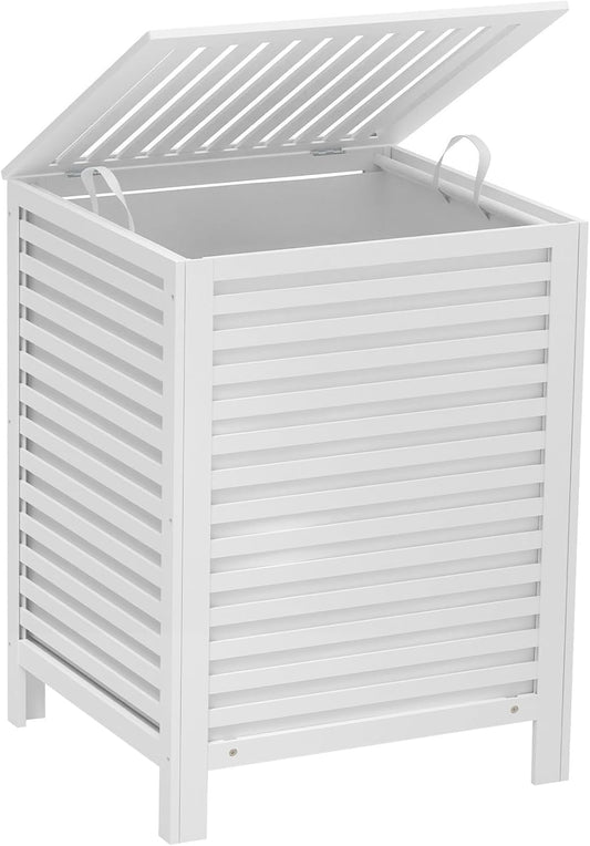 VASMIA Laundry Hamper with Lid, 90L Bamboo Large Laundry Basket with Removable Bag,Dirty Clothes Hamper for Bedroom Bathroom White