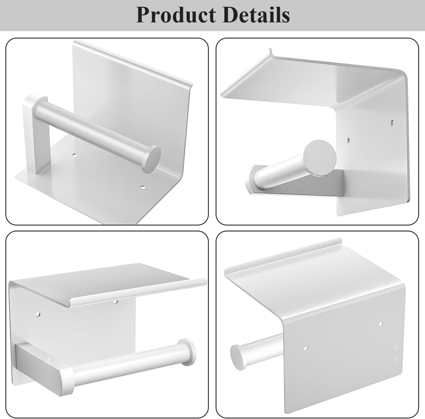 Tindbea Toilet Paper Holder with Phone Shelf, Adhesive or Screw Wall Mount Toilet Tissue Roll Holder, Rustproof & Multifunctional Stainless Steel Bathroom Storage Dispenser (White)