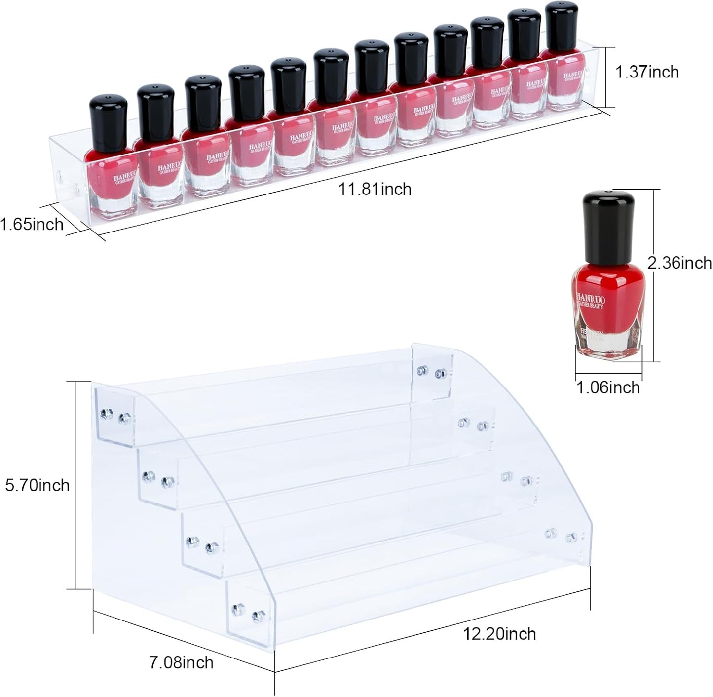 KINGROW Nail Polish Organizer Holder Rack 4 Layers Acrylic Display Rack Eyeglasses Shelf Essential Oils Ink Storage Holds Up to 64 (Fit 1-2oz Bottles)