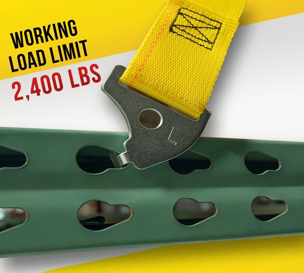 Mytee Products 2" x 98.5" Pallet Rack Safety Straps - 2400 lbs Breaking Strength - Yellow Polyester - Fits 8 ft Pallet Bay