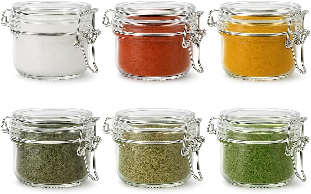 6 Pack Spice Jars, 4 oz Glass Containers with Airtight Lids, Small Herb Jars with Labels for Kitchen Storage