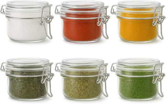 6 Pack Spice Jars, 4 oz Glass Containers with Airtight Lids, Small Herb Jars with Labels for Kitchen Storage