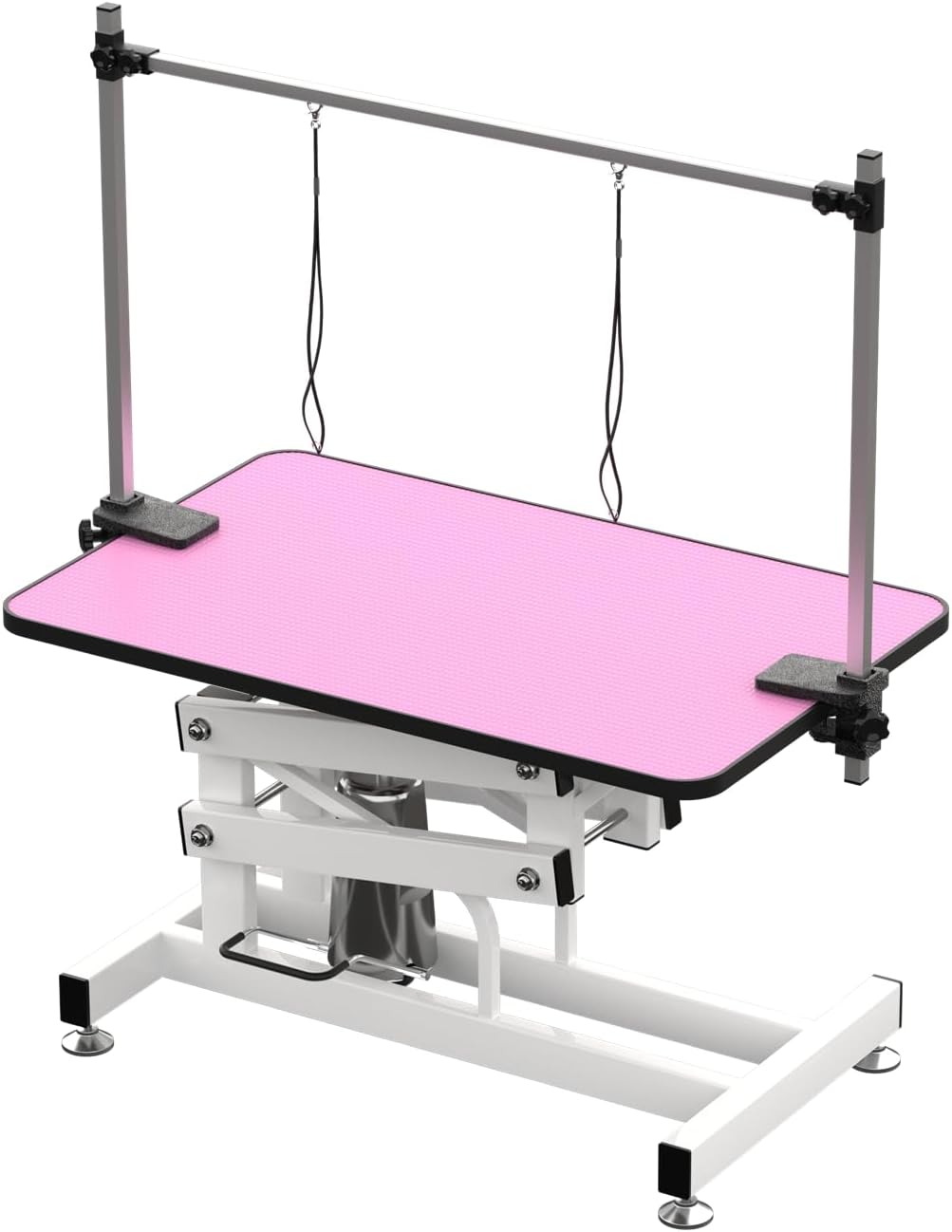 Hydraulic Dog Pet Grooming Table, 42 Inch Heavy Duty Z Lift Structure Professional Dog Grooming Table Suitable for Large Dogs at Home with Adjustable Overhead Arms, Clamps and 2 Grooming Noose, Pink
