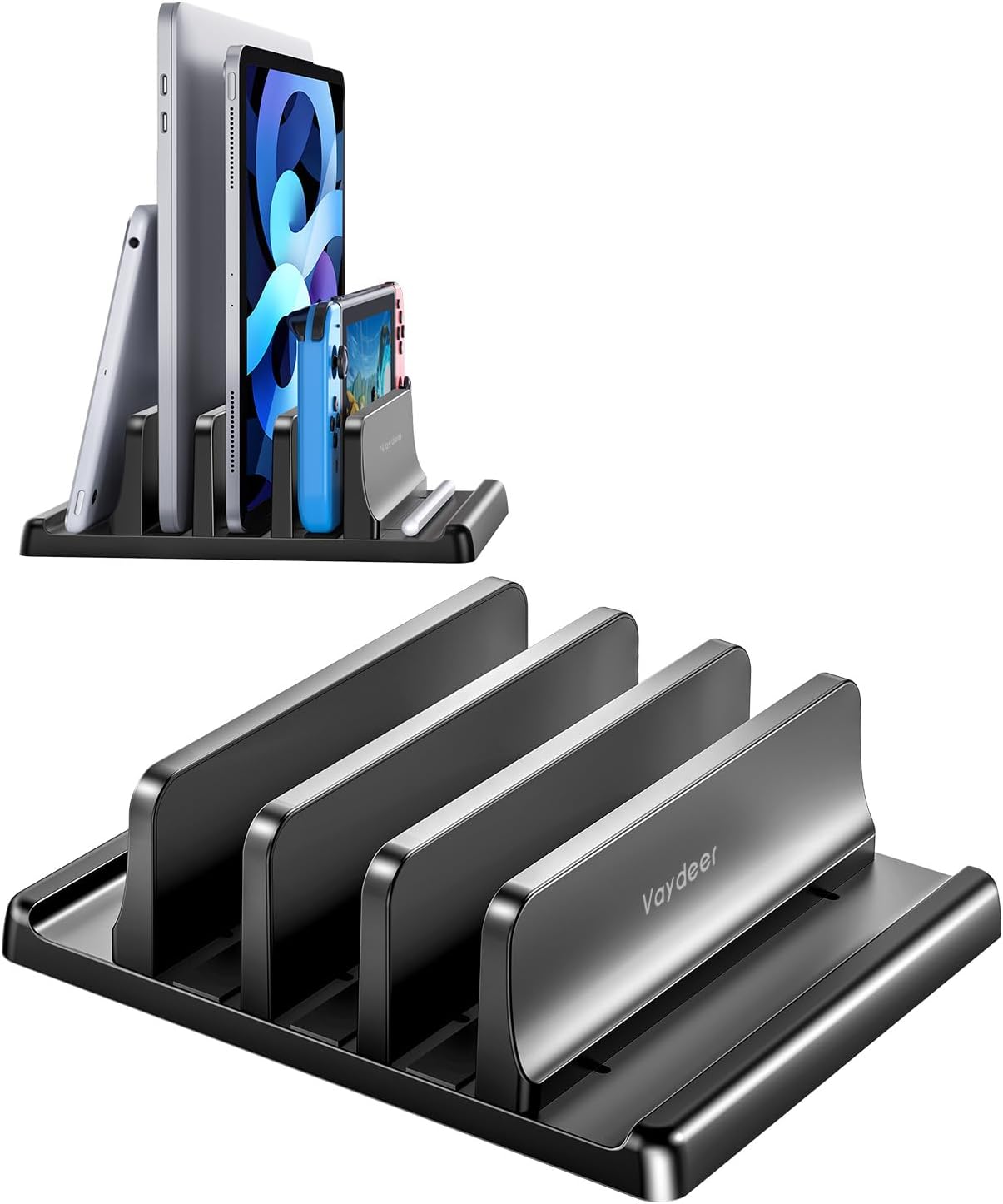 Vaydeer 3-Slot Vertical Laptop Stand Organizer, Laptop Storage Holder Made of Premium ABS Plastics 5 in 1 Design,Desktop Space-Saving Adjustable Desk Organizer for All MacBook/Chromebook/Surface