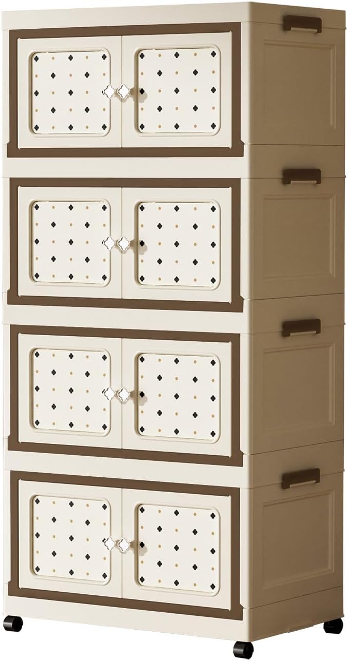SunSettler Stackable Storage Bins with Lid, Plastic Collapsible Cabinet with Wheels, Lidded Home Storage Bins, Foldable Storage Containers for Home and Office