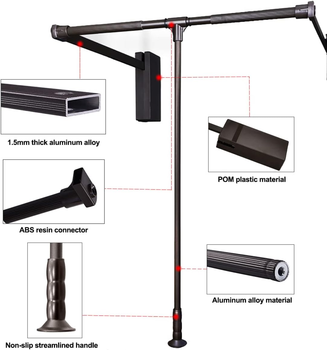 Pull Down Closet Rod for Hanging Clothes, Retractable Wardrobe Hanger for Cabinet Inside Width 21.6"~26", Aluminium alloy Tubing with Plastic Housing, 44 lb Weight Rating