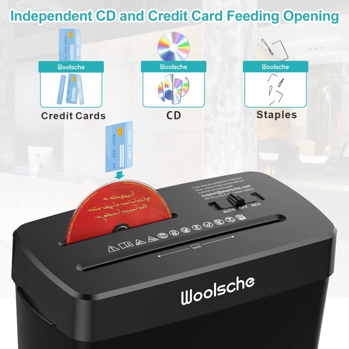 Woolsche Paper Shredder,10-Sheet Cross Cut with 3.43-Gallon Basket, P-4 Security Level,3-Mode Design - Shreds CD and Credit Card,Durable,Fast and Jam Proof for Home Office (ETL Certified)