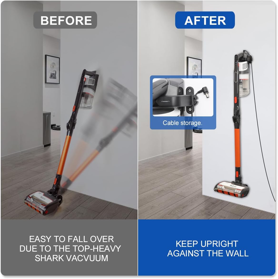 LANMU Upgraded Wall Mount Holder with Cable Clip Compatible with Shark IX141 IZ462H IZ682H IZ377H IZ376H Pet Cordless Stick Vacuum, Handheld Vac CH951 CH950