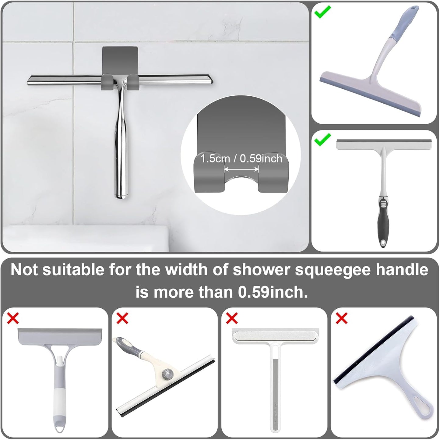 CGBE 4 Pack Shower Hooks - Self Adhesive Shaver Holder Hanger for Bathroom, Damage Free Wall Hooks for Razor, Loofah Sponge - Grey