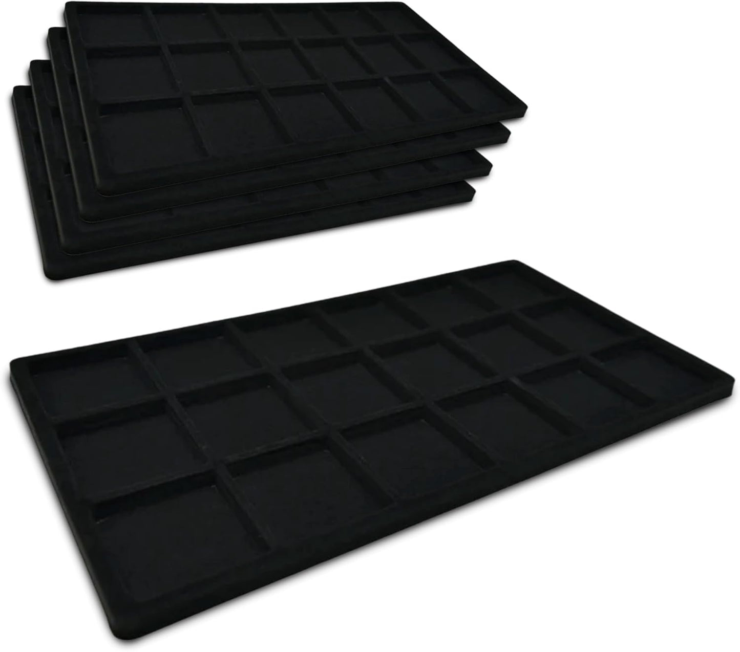 Novel Box 5 Pack 18-Slot Black Liner Jewelry Storage Tray Inserts 14.75x8.25x1 Inches - Jewelry Organizer Pad for Drawers & Store Displays - Jewelry Display Pads for Rings Earrings & Pendants