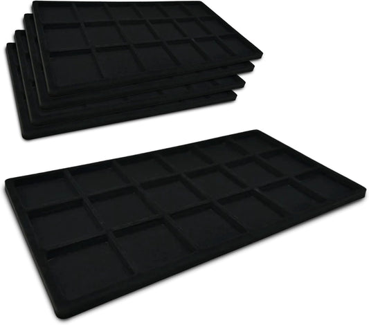 Novel Box 5 Pack 18-Slot Black Liner Jewelry Storage Tray Inserts 14.75x8.25x1 Inches - Jewelry Organizer Pad for Drawers & Store Displays - Jewelry Display Pads for Rings Earrings & Pendants