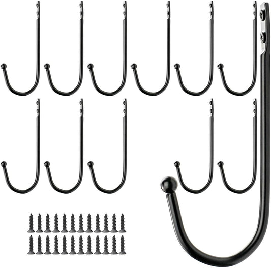 Wall Mounted Single Hook Wall Hanger Key Holder Wrought Iron Coat Hat Hooks, Set of 12 pcs and 24 pcs Screws, Black, Length:4.92inch