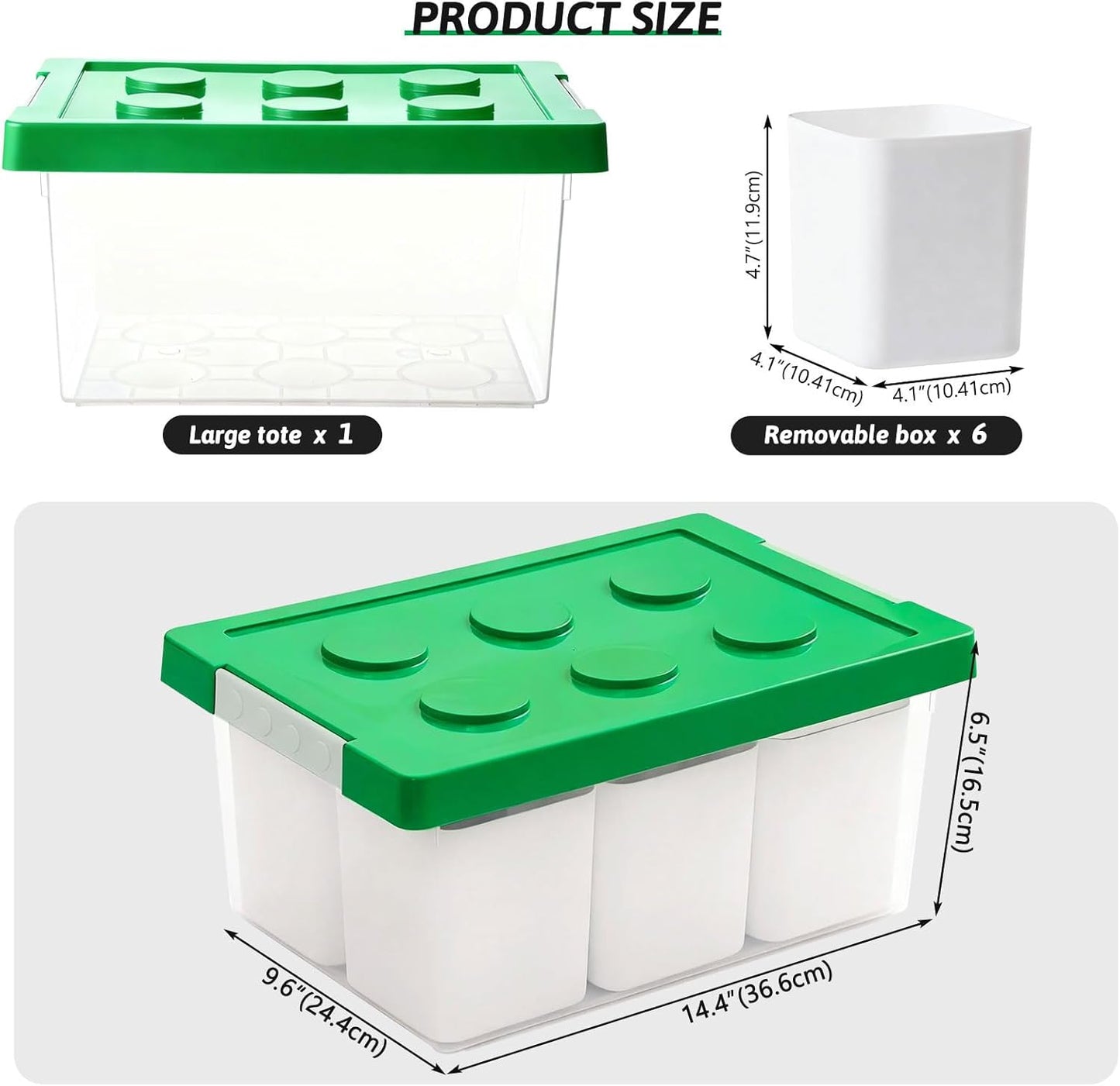 loobuu Plastic Storage Bins with Lids, Art Craft Supply Organizer Box with Brush Pot, Multipurpose Stackable Storage Containers for Organizing Tool, Craft, Crayon,Sewing (Green)