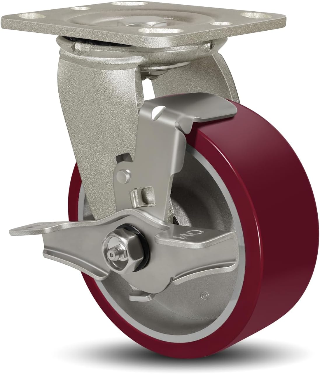 SY America 5" X 2" Casters Wheels,Heavy Duty Industrial Casters，Polyurethane on Aluminum Wheels,1 Swivel w/Top Lock Brake Casters,1100 LBS Load Capacity